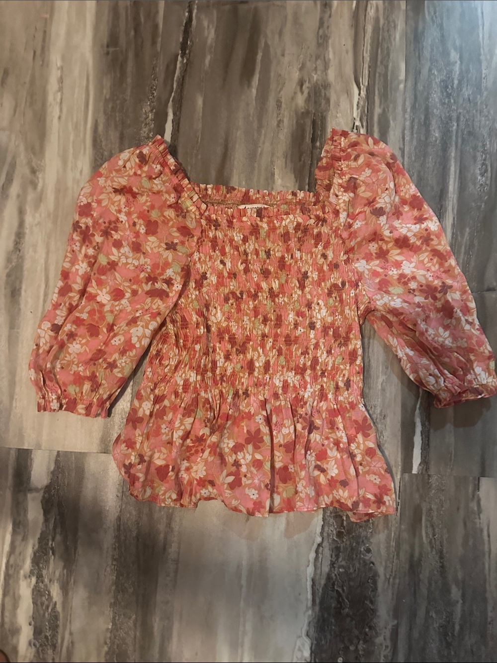 Nanette Lepore Pink Floral Smocked Puff Sleeve Blouse
